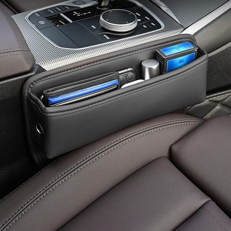 Jikekiroto Auto Seat Gap Organisateur, 2PCS Organisateur écart De Siège De Voiture, Poche De Console De Siège Avant En Cuir PU, Pour Téléphones Mobiles Clés Cartes Lunettes Portefeuilles