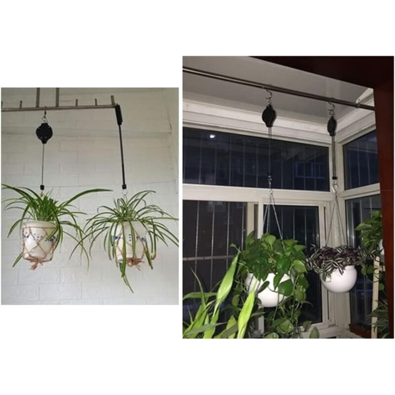 Lot De 4 Poulies Rétractables Pour Plantes – Crochet Suspension Réglable Jusqu’à 90 Cm & 8 Kg