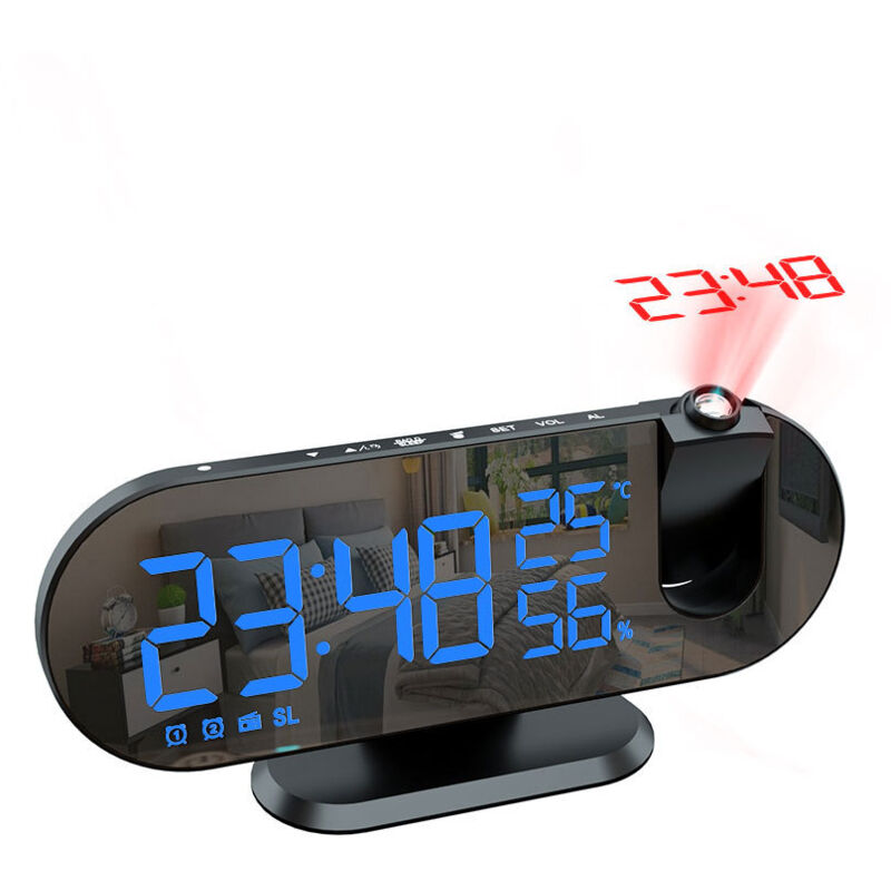 OUYA Réveil Projecteur LED 8" Radio FM Double Alarme USB Charge – Projection 180° Luminosité Réglable Chambre