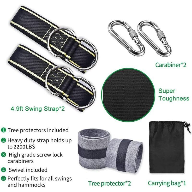 Corde De Fixation Balançoire 100 Cm Avec Mousqueton - Charge 2500 Kg - Polyester Résistant Extérieur