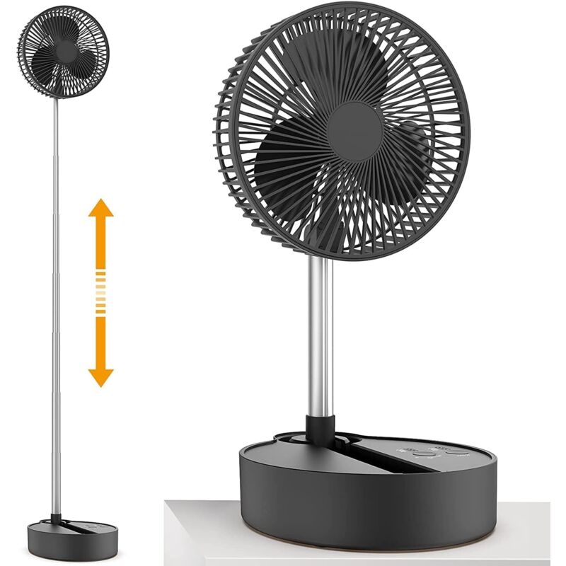 Ventilateur sur Pied solaire Portable Silencieux, 8 Sol/Table Basse Consommation Ventilateurs, 5200mAh USB Rechargeable Pliable Fans 3 Vitesses, Réglable en Hauteur, pour Chambre, Bureau, Voyage