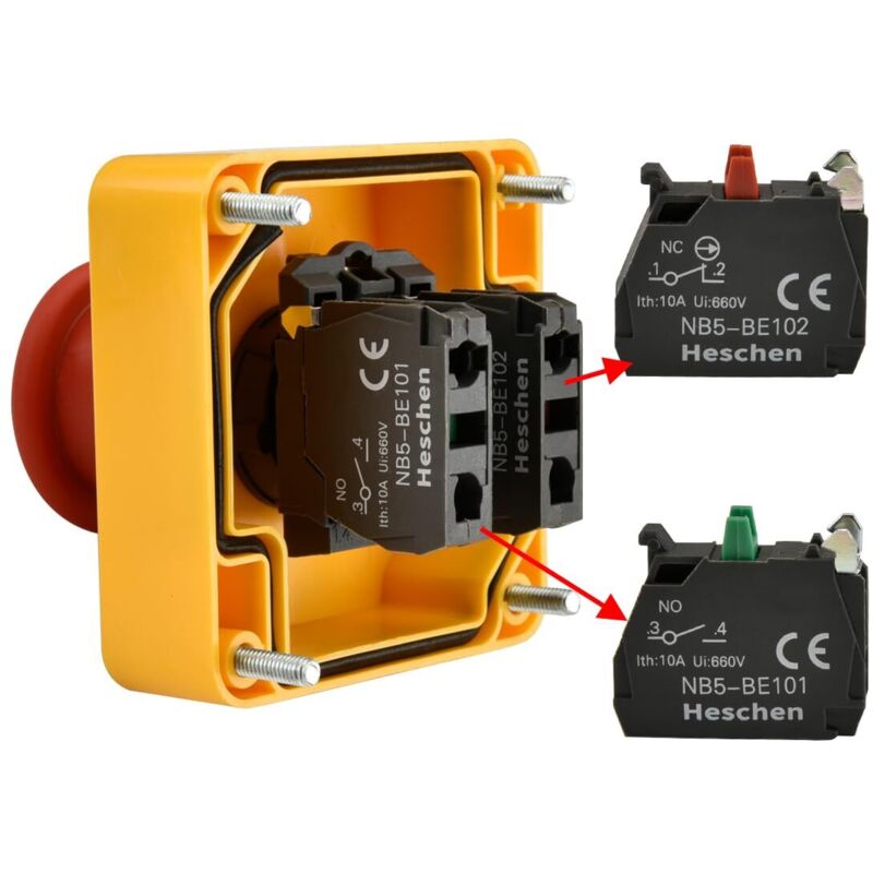 Interrupteur d'arrêt d'urgence - ARAMOX - Rouge - 10A - 1NO 1NC Interrupteur d'arrêt d'urgence - ARAMOX - Rouge - 10A - 1NO 1NC
