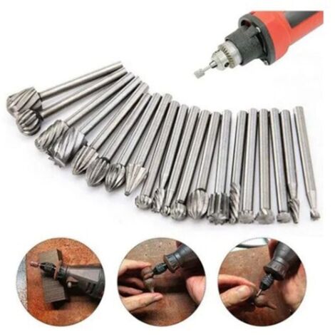 20Pcs HSS Fraises Rotatives Set Fraises en Carbure de Tungstène Cutter Die Fraises, 1/8 '' (3mm) Tige Dremel Burr Bits pour bricolage travail du bois, découpage, perçage,-VSIAISV