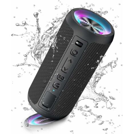 Enceinte Bluetooth Portable Bluetooth 5.0 Enceinte sans Fil avec HD Bass, Étanche IPX7, Double Appairage Stéréo, Basses Puissantes 30 Heures De Lecture, Son à 360 Degrés, LED Lumière FonctionDurable p
