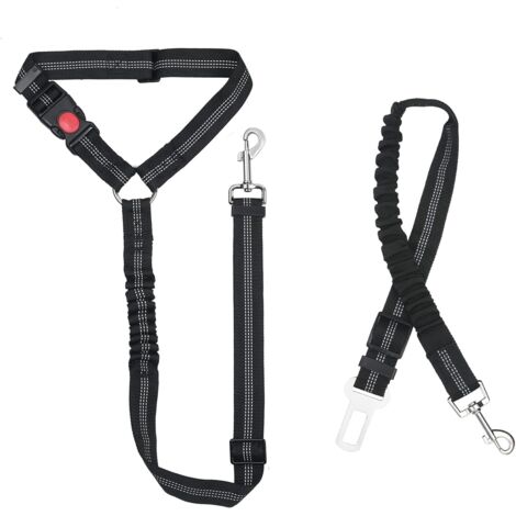 Nylon Ceinture Chien, Universel Harnais Voiture Réglable pour Chien & Chat avec Absorption des Chocs, 2 en 1 Laisse Chien Ceinture de Sécurité pour Animaux de Compagnie Durable pour Voyage(Noir) (1/5)