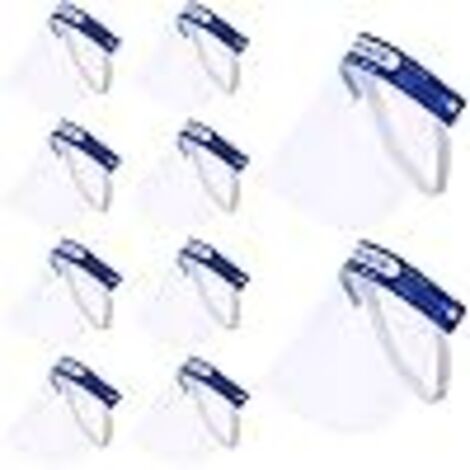 Lot de 10 visières de protection pour le visage, visière résistante, large, ajustable, transparente, anti-buée et anti-éclaboussures