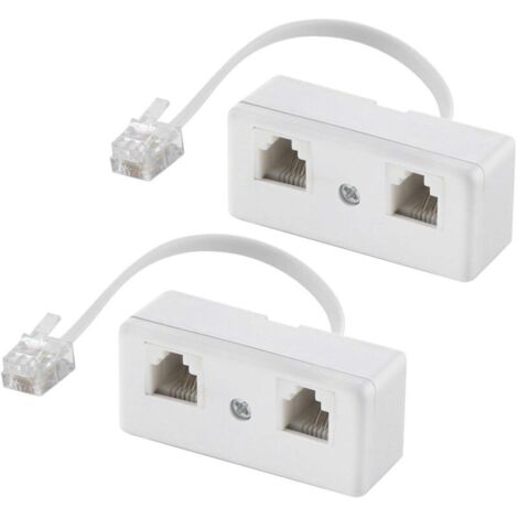 Répartiteurs téléphoniques bidirectionnels, câble RJ11 6P4C adaptateur mural téléphonique et séparateur, convertisseur mâle vers 2 femelles pour ligne fixe (blanc, lot de 2)