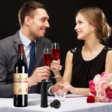 Gosknor Pompe à Vide Vin + 4 Bouchons – Pompe Réutilisable Noire – Préservez Vin Frais Jusqu'à 10 Jours – Accessoire Cadeau Parfait Amateur Vin
