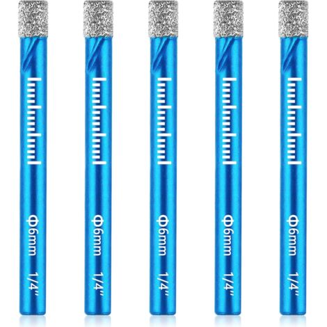 foret carrelage, 5PCS 6mm Forets Diamant brasé sous vide Forets Carrelage Brasés, Scies Cloches Forage Rapide pour Céramique, Granit, Verre, Porcelaine, Carrelage