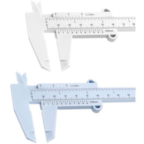 6 pouces 150 mm Mini pied à coulisse en plastique à double échelle pied à coulisse, outil de mesure de pied à coulisse, pour menuiserie, étudiant, mesure de bijoux, etc. (blanc et bleu)