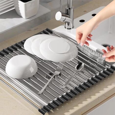 Egoutoire Vaisselle Cuisine, Egouttoir Vaisselle Pliable, Egoutoire Vaisselle Cuisine INOX, Égouttoir à Vaisselle de Comptoir pour Évier, Tapis Egouttoir Vaisselle, 43 x 35 cm
