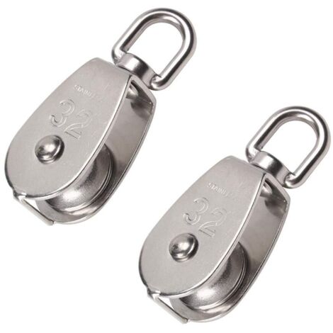 2 Pièces 32 mm Poulie Simple en Acier Inoxydable 304 Poulie de Levage Capacité de la Poulie Levage 250kg- Argent