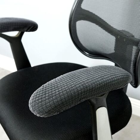 1 paire de housses d'accoudoirs en polyester pour chaise de bureau - Amovibles, élastiques, lavables et imperméables - Gris foncé