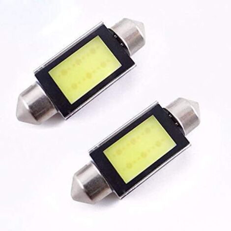2Pcs Blanc Xenon 36mm Voiture COB LED Plaque D'immatriculation Lumière 6418 C5W 4W Ampoules LED 12V, Phare Automobile Lampe De Direction Signal De Frein Feu Arrière De Recul (Blanc)
