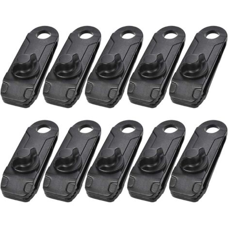 Clips de bâche, 10pcs Tarp Nylon Snap Clip Multi-Fonctionnel Durable Durable Camping Camping Tente Auvent Auvent Auvent Serrage Serrez l'outil pour Tenir la bâche, Pare-Soleil(Noir) (1/5)