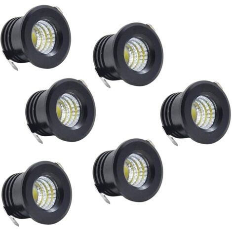 Aougo – Lot de 6 mini spots LED encastrables noirs – Puissance 3W – Lumière blanche chaude – Diamètre 38mm pour installation plafond ou armoire