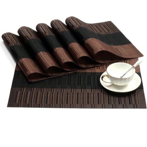 6Pcs Sets de Table Anti-Glissant en PVC Napperon Lavables(45x30cm) Napperons pour Cuisine, Salon, Jardin ou Salle à Manger (Noir-Brun) (1/5)