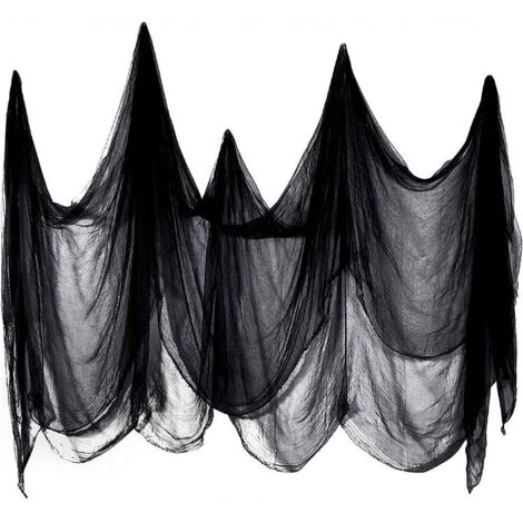 Tissu Effrayant d'halloween, 200 X 500 Cm Fil De Coton Noir Fournitures De Décoration Effrayantes pour Fête d'halloween, Décorations De Terreur Suspendues pour Fenêtre De Porte De Maison (1/5)