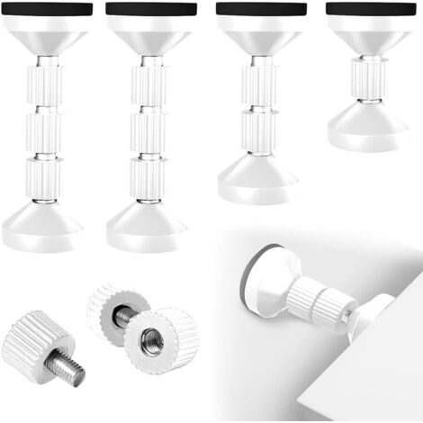 Lot de 4 arrêts de tête de lit réglables filetés anti-secousses pour cadre de lit, mur, tête de lit, fixation anti-secousses pour lits, armoires, canapés 95 à 110 mm (blanc)