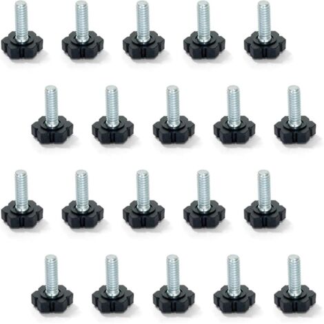 Pied de Nivellement pour Mobilier, Filetage M6x20mm, Paquet de 20, Noir/Argent