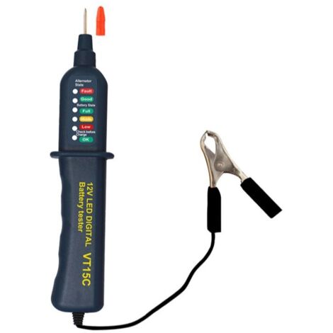 Testeur de batterie de voiture - 12 volts - Avec indicateur LED et pince alligator (1/5)