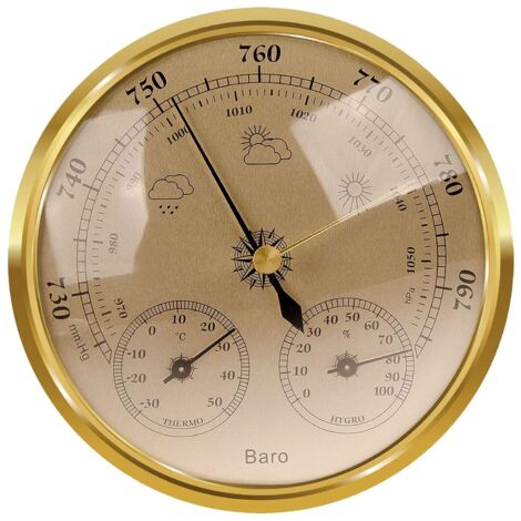 Station météo analogique - Station météo analogique pour l'intérieur et l'extérieur - Composé d'un baromètre, d'un thermomètre et d'un hygromètre - Convient pour le jardin, la chambre à coucher(Or,128