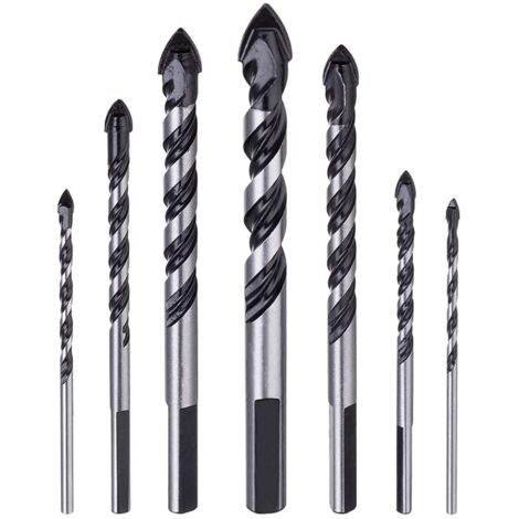 Memkey – Lot de 7 forets à maçonnerie carbure tungstène – Pour béton, brique, verre, bois – Tige à 3 plats – Tailles 3 à 12 mm (1/5)
