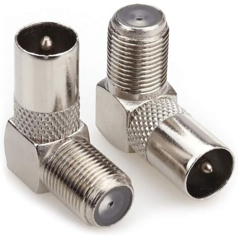 Prise d'antenne TV mâle coaxiale vers Prise F Adaptateur Angle Droit de 90 degrés, Câble coaxial pour antenne TV Connecteurs F Adaptateur Satellite Type F Prise de vis -Paquet de 2