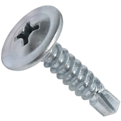 Lot de 100 Vis à tôle autoperceuses Ø4.2x19mm à tête large bombée - à empreinte PH/cruciforme - en acier zingué - fixation tôle bardage métallique chéneaux - couleur argent (1/4)