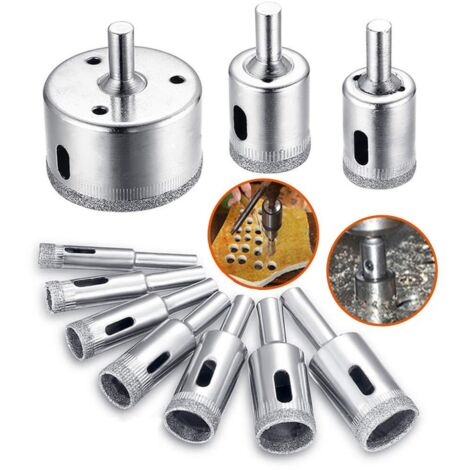 Foret diamanté, Scie-cloche Lot d'accessoires de forets pour verre/carrelage/céramique/marbre/porcelaine de coupe, embouts pour carottier Cutter avec EN acier inoxydable Carbone 8-50 mm 10 pièces（8/10