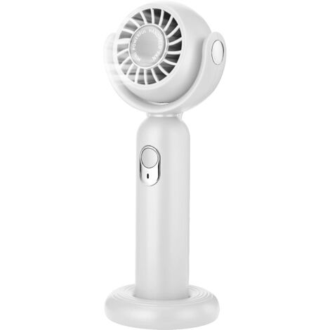 Mini Ventilateur Portable, Ventilateur Poche Vents Forts à 3 Vitesses 130° Rotatif, Ventilateur Bureau avec Base Ventilateur Petit USB Rechargeable pour Adulte Enfant Extérieur Intérieur,Blanc