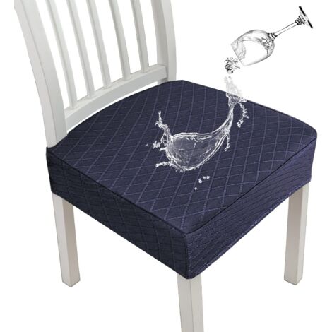 Housses de siège imperméables Diamond Lattice pour chaises de Salle à Manger,Housses de Chaise de Cuisine Extensibles pour Salle à Manger,Housses de Coussin de siège (Marine,2 Pcs) (1/5)