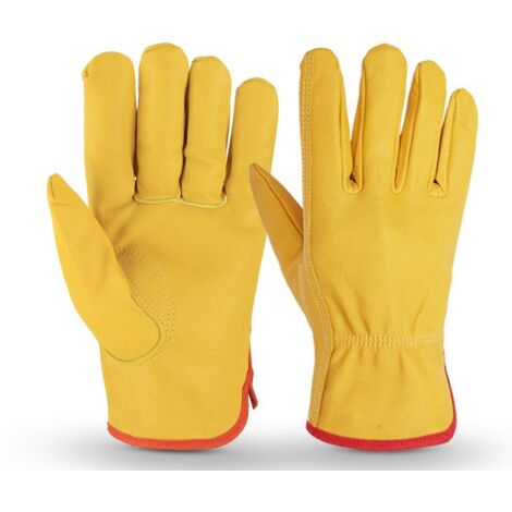 Gants de travail en cuir, gantelet de jardinage résistant aux épines jaunes avec cuir de vache grainé Housse de protection à l'épreuve des épines Fermeture élastique au poignet Gants robustes,2110.5cm