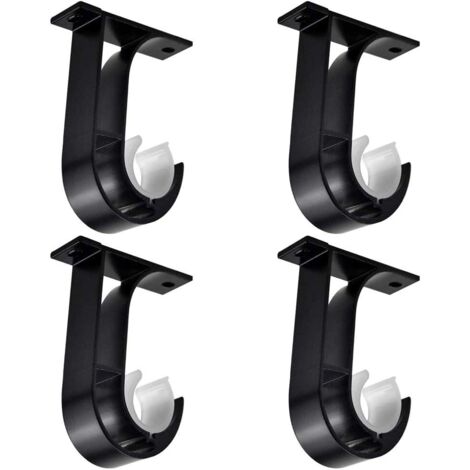 4 Pièces Tringle à Rideau Supports, Support de Poteau de Rideau, Noir Supports pour Barre Rideau, Alliage D'aluminium Support de Rideau, avec 8 Vis, Support pour Tiges de Suspension au Plafond