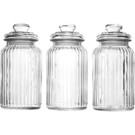 Bocaux en verre hermétiques vintage 1300 ml  Lot de 3  Conteneurs de stockage de pots sucrés traditionnels  Conservation des bocaux de cuisine  Idéal pour le thé, le café et les sucreries