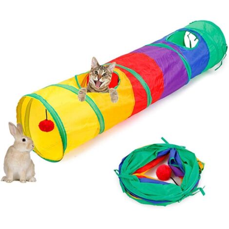 Tunnel pliable de jouets de chat Tunnel de chat d'épissure d'arc-en-ciel pour la plupart des chats exercice intérieur et extérieur se cachant l'entraînement et courir avec le plaisir (1/5)