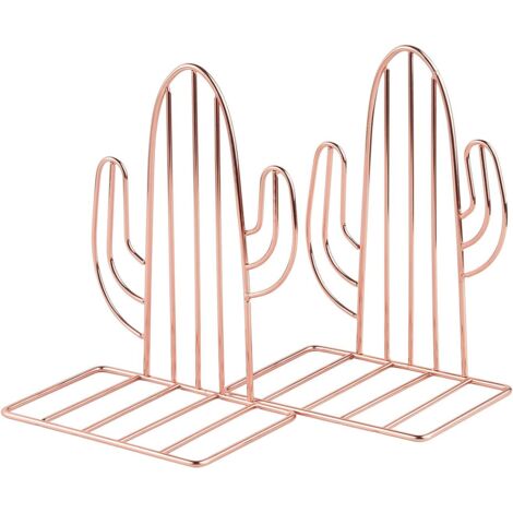 Serre-Livre Metal, 1 Paires Serre-Livres Enfants,Cactus Serre-Livres Design, pour bureaux ,Décoratifs , Étagères,Écoles et Librairie (Or Rose)
