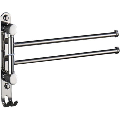 Porte Serviettes Salle de Bain avec 2 Barres 180°Rotatives Sèche-Serviettes en Acier Inoxydable SUS304 Porte Serviette Murale Sèche Serviettes pour Salle de Bain Cuisine Lavabo (Argent Chromé) (1/5)