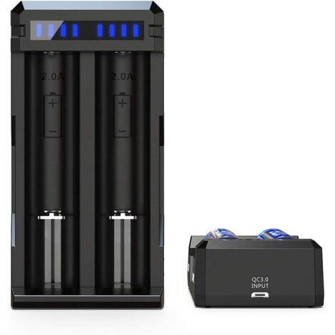 Chargeur Batterie Li-ION Professionnel et Rapide, réactivation Profondes et 0V,pour 18650 22650 26650 21700 25500, Noir, 53 x 105 x 27mm (1/4)