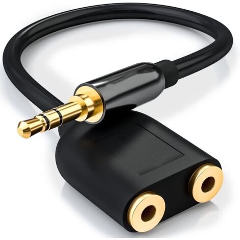 Adaptateur Jack Audio Stéréo - 2X Jack 3,5mm Femelle à 1x Jack Mâle 3,5mm - Noir(1Pcs,25cm) (1/5)
