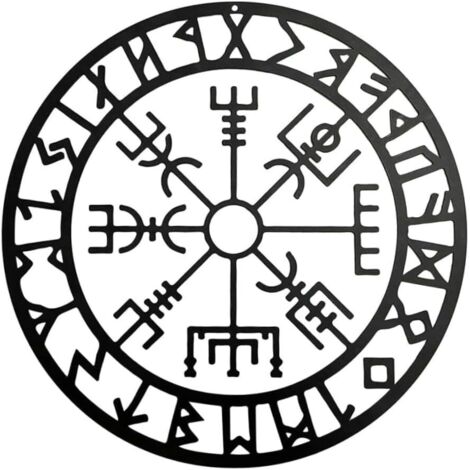 Art mural de boussole viking, sculptures boussole nordique noir creux en fer mural suspendu en métal pour chambre à coucher moderne décoration de paroi métallique de chambre à coucher (28 cm) (1/5)
