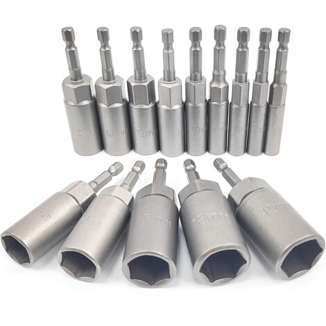 14 Pièces Douille Visseuse Approfondir, 6-19mm Adaptateur Hexagonal, Profondeur D'usinage 34mm, Hexagonal Pour Tournevis à Écrou de pour Perceuse à Main, Douille Visseuse a choc, Clé à Douille (14) (1/7)