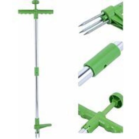 Aougo – Désherbeur manuel vertical rotatif télescopique – Poignée en acier – Outil d'extraction de racine avec 3 griffes – Efficace contre pissenlits