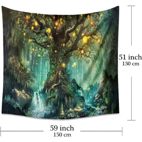 Tenture Murale Arbre de la Vie, Tapisserie Psychédélique Tapisseries Chutes d'eau sous Arbre Ancien, Tapestry Murale de Fée Décoration Tenture Couverture pour Chambre Salon NPTERBL (1/5)