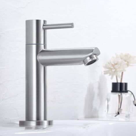 Mitigeur de Salle de Bains, Robinet de Lavabo Monocommande, Acier Inoxydable, Gris