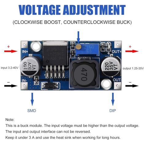 Convertisseur DC-DC LM2596S Step Down Réglable Avec Voltmètre LED - Neuf