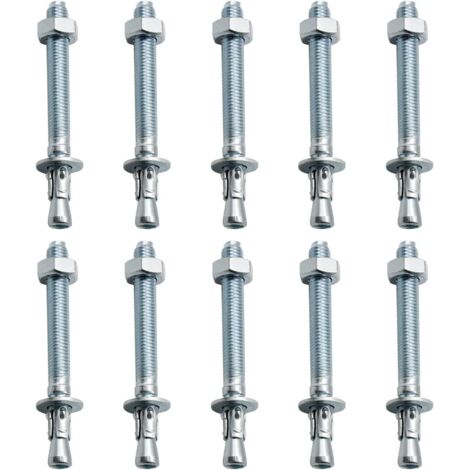 Chevilles D'ancrage, 10 Pièces M10/ 10mm Chevilles pour Charges Lourdes Galvanisées, Chevilles Métalliques Galvanisées, pour Balustrades, Murs-rideaux, Poutres, Billettes, Supports