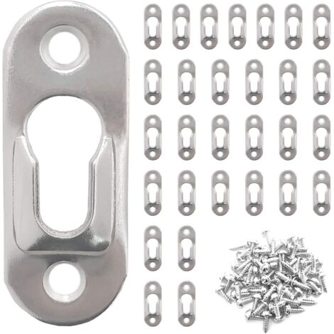 30 Pièces Cintres de Trou de Serrure en Métal 42 mm x 16 mm avec 60 Vis Trou de Serrure Attaches Suspension pour Accrocher Mur Intérieur Cabinet Miroirs et des Cadres Photo - Argentés