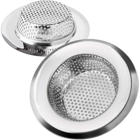 Filtre à Évier Cuisine Filtre de Vidange en Acier Inoxydable Drains d’Evier Durables Anti-colmatage Crépine Idéal pour Éviers de Maison Cuisine Bain Lavabo, 11.3cm de Diamètre 2 Pièces