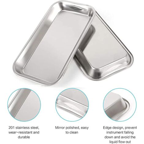Lot De 3 Plateaux En INOX 22,5x11,5 Cm – Pour Laboratoire, Atelier, Salon – Plateau à Instruments Médical Ou Rangement Outils